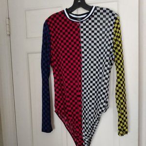 K Glam Checked super sheer sexy bodysuit snap crotch 3x